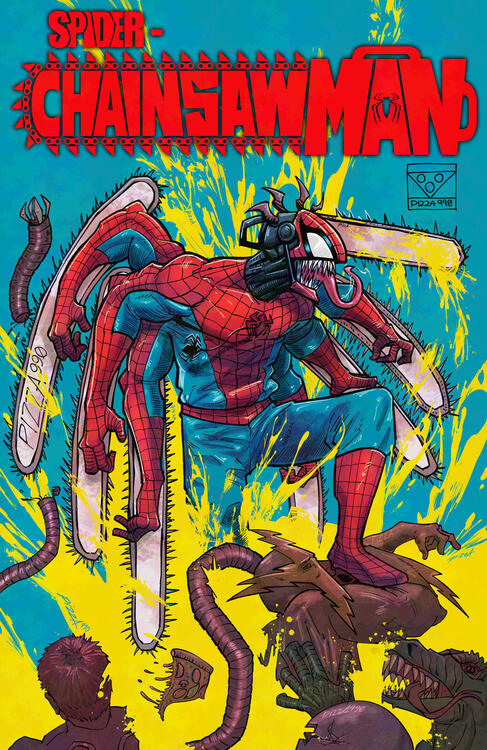 Spider-Man and Chainsaw Man crossover cover art