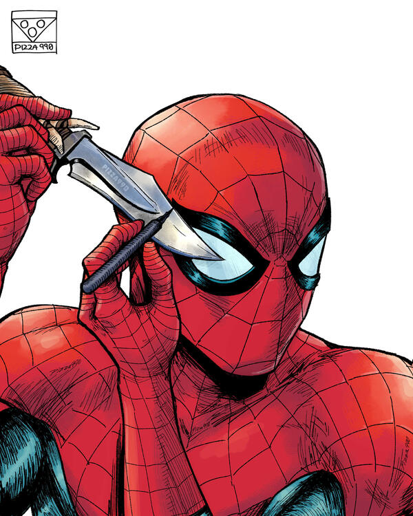 Spider-Man doing eyeliner