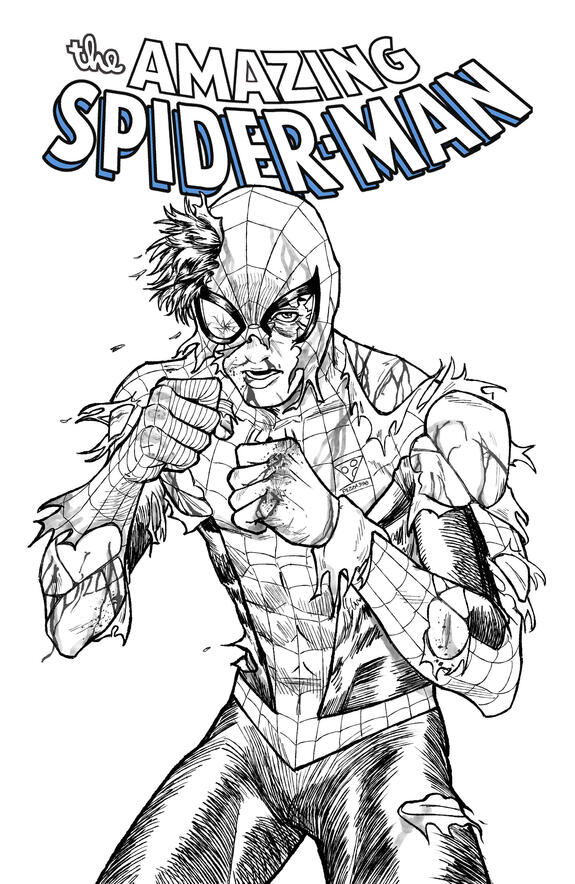 Battle Damaged Spider-Man Fanart Cover | B&amp;W Inked