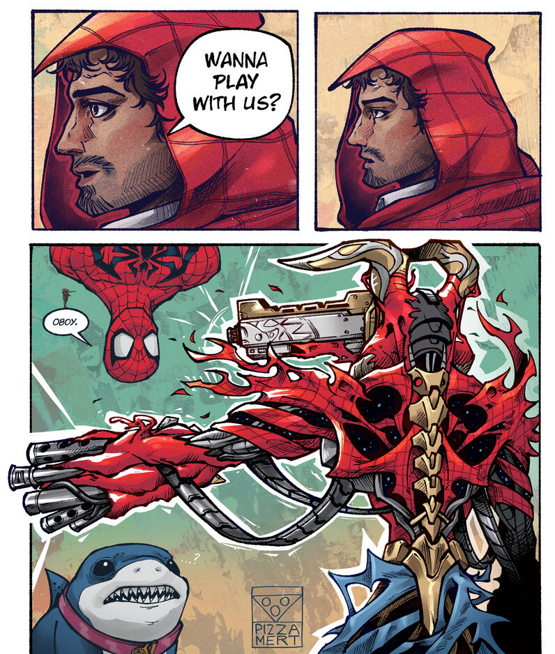 Collabration meme artwork I've done for NetEase (For the release of the character named The Hood, Marvel Rivals.)